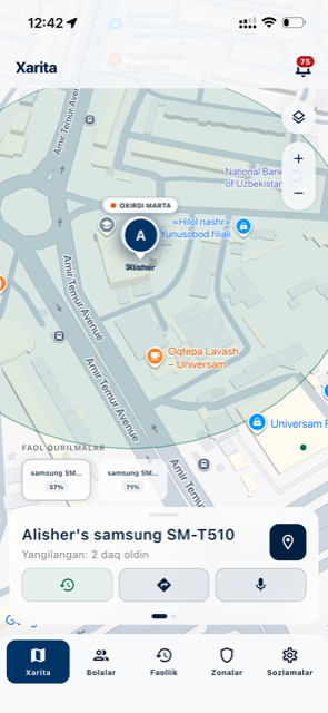 Live map showing child's location